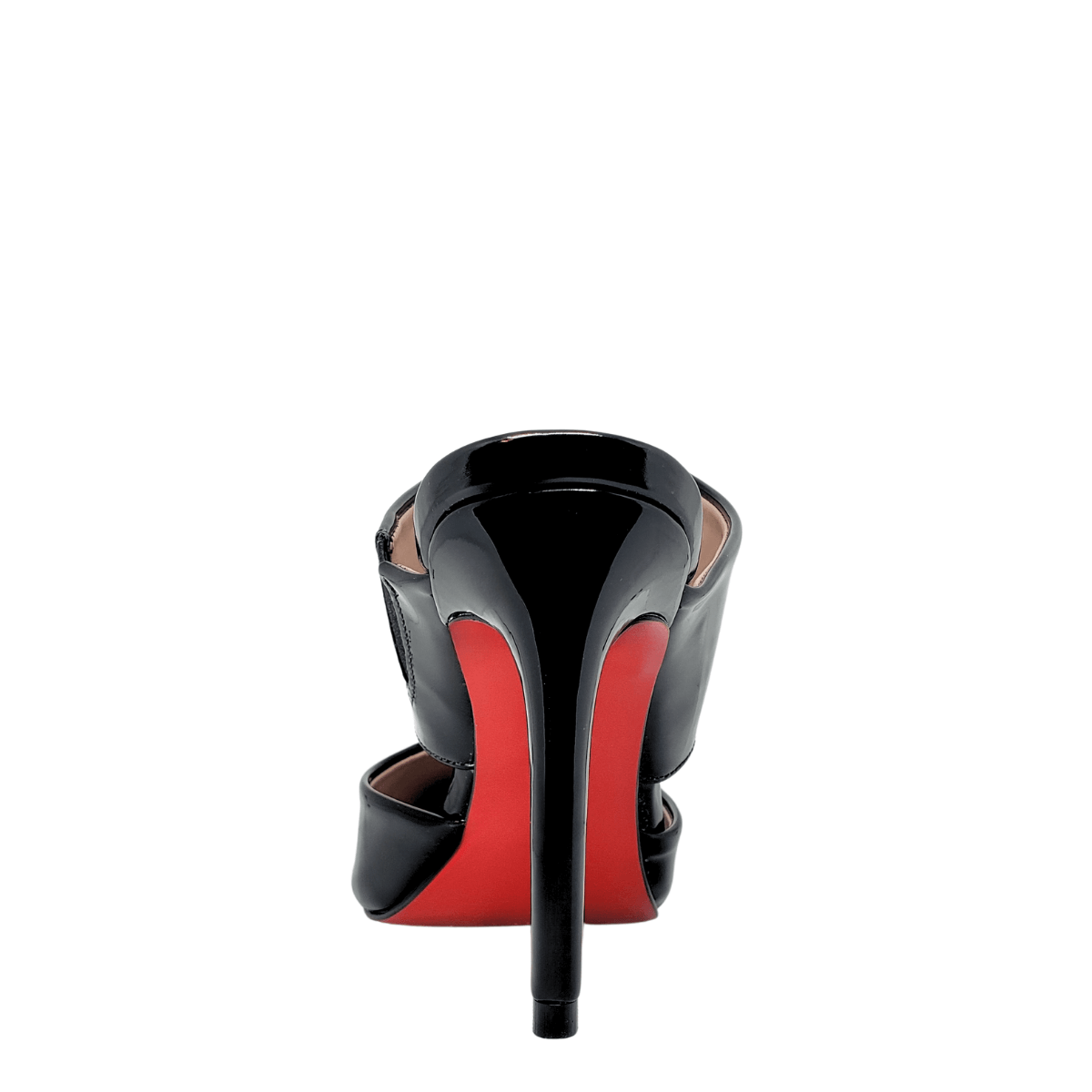 Mule Preto Verniz Salto Alto 10cm Sola Vermelha