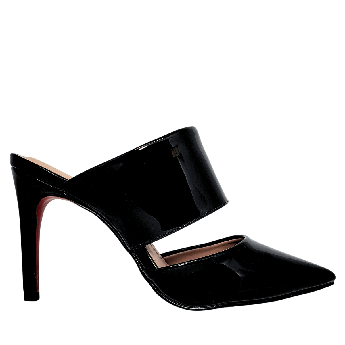 Mule Preto Verniz Salto Alto 10cm Sola Vermelha