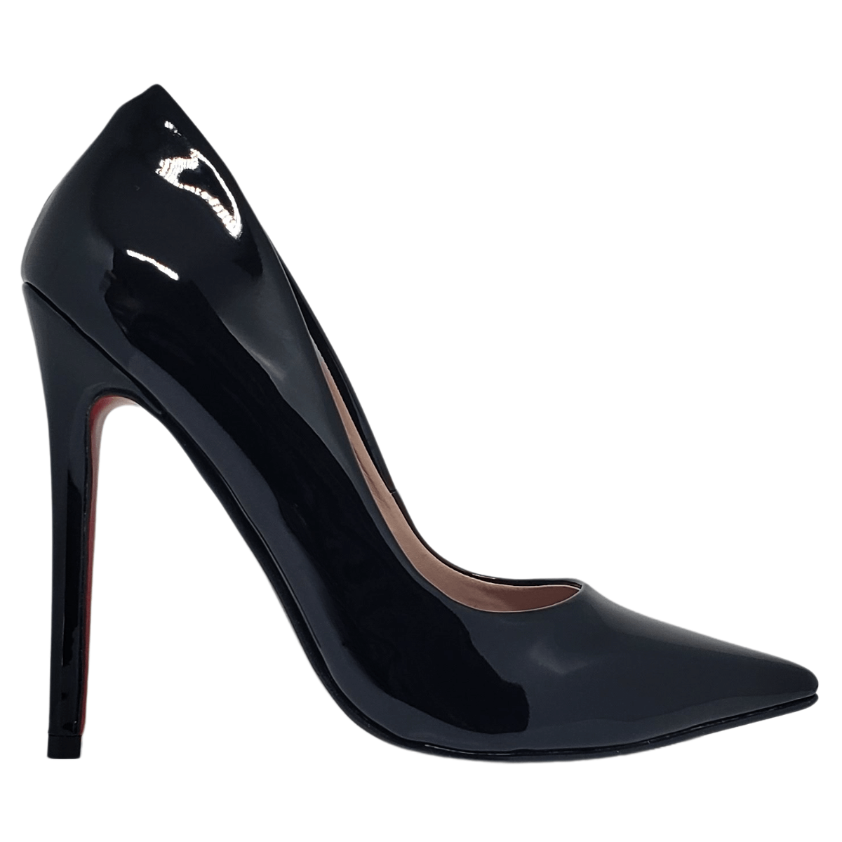 Scarpin Preto Verniz Salto Alto 12 cm Sola Vermelha