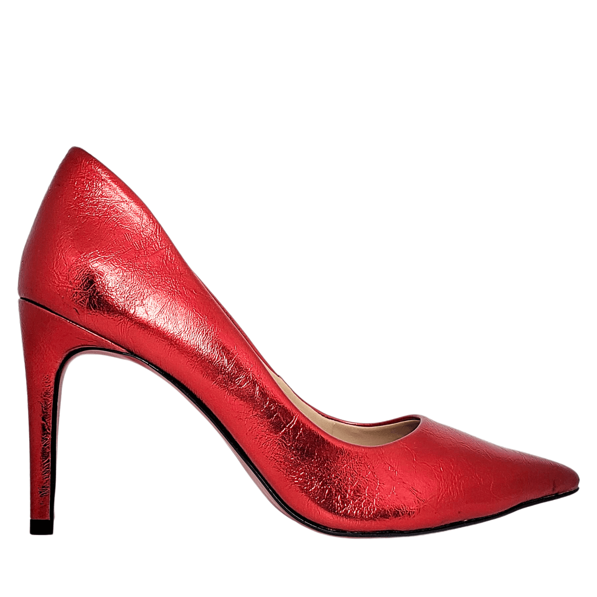 Scarpin Vermelho Metalizado Salto Alto 10cm Sola Vermelha