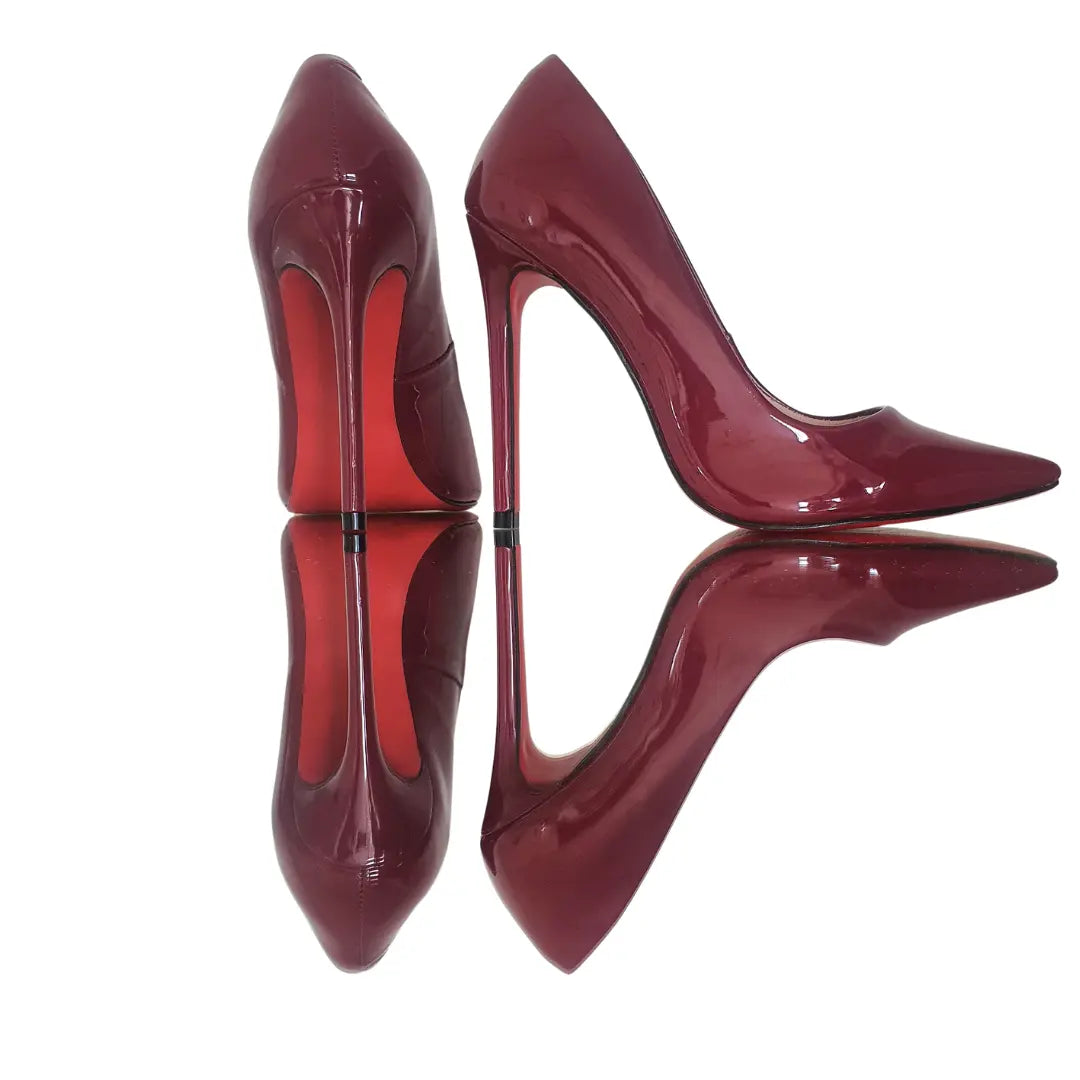 Scarpin Marsala Verniz Salto Alto 12cm Sola Vermelha