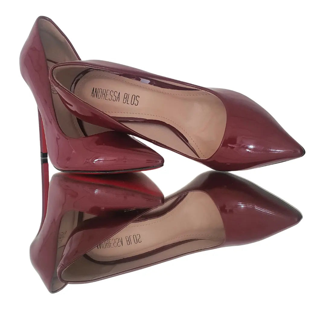 Scarpin Marsala Verniz Salto Alto 12cm Sola Vermelha