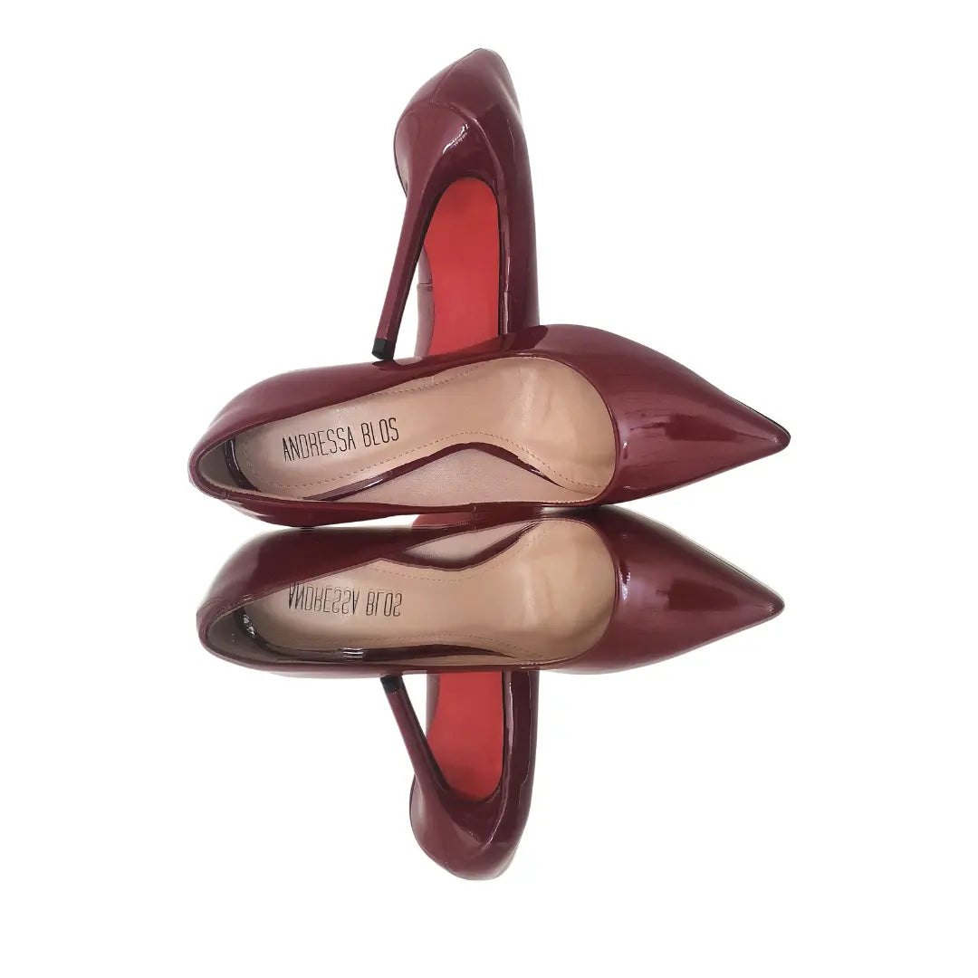 Scarpin Marsala Verniz Salto Alto 12cm Sola Vermelha