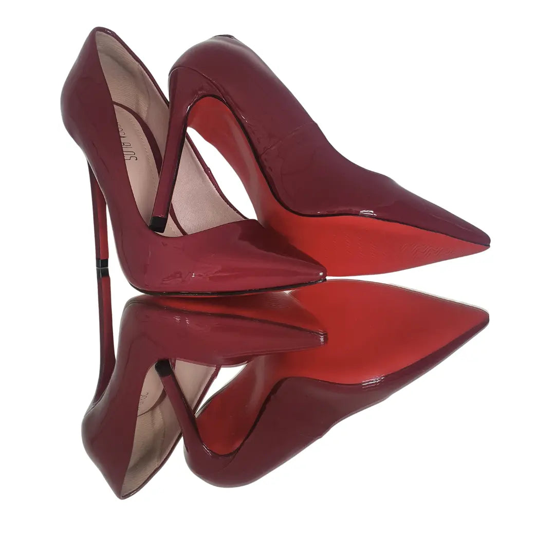 Scarpin Marsala Verniz Salto Alto 12cm Sola Vermelha