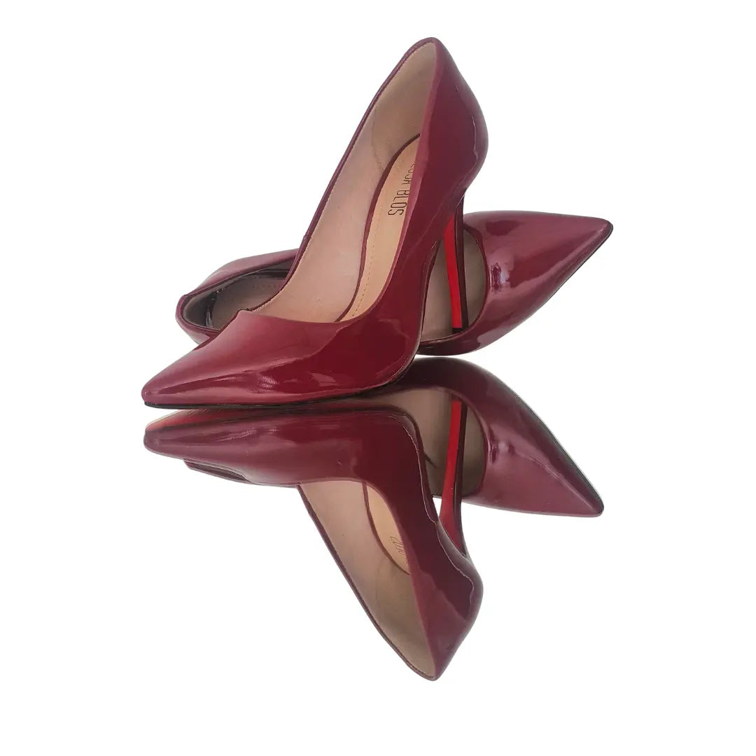 Scarpin Marsala Verniz Salto Alto 12cm Sola Vermelha