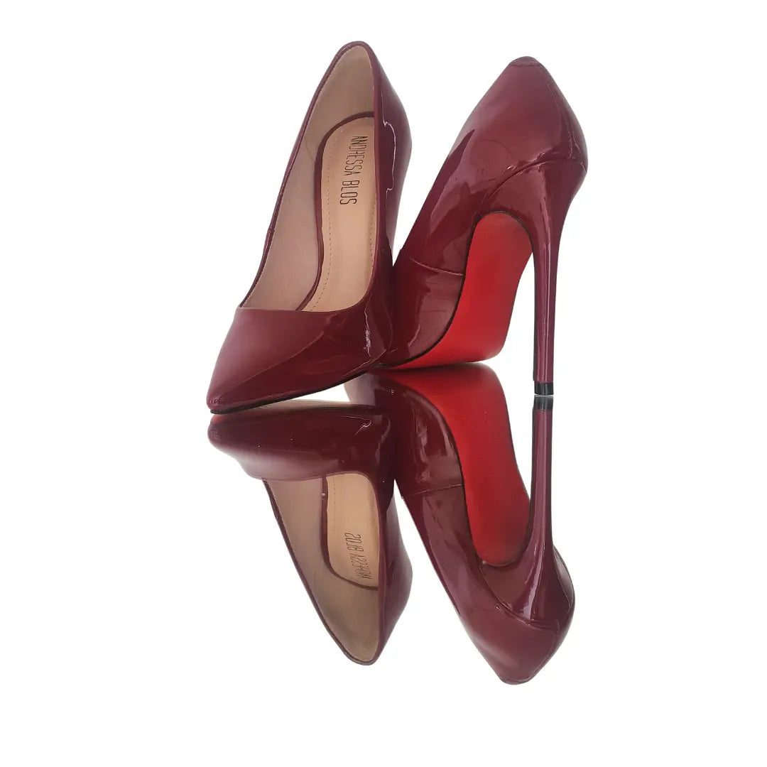 Scarpin Marsala Verniz Salto Alto 12cm Sola Vermelha
