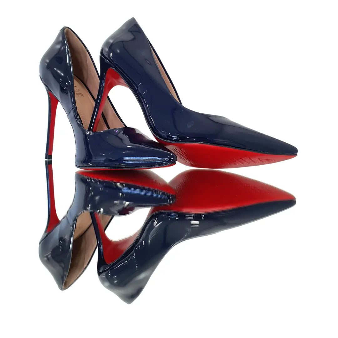 Scarpin Azul Marinho Verniz Salto Alto 12cm Sola Vermelha