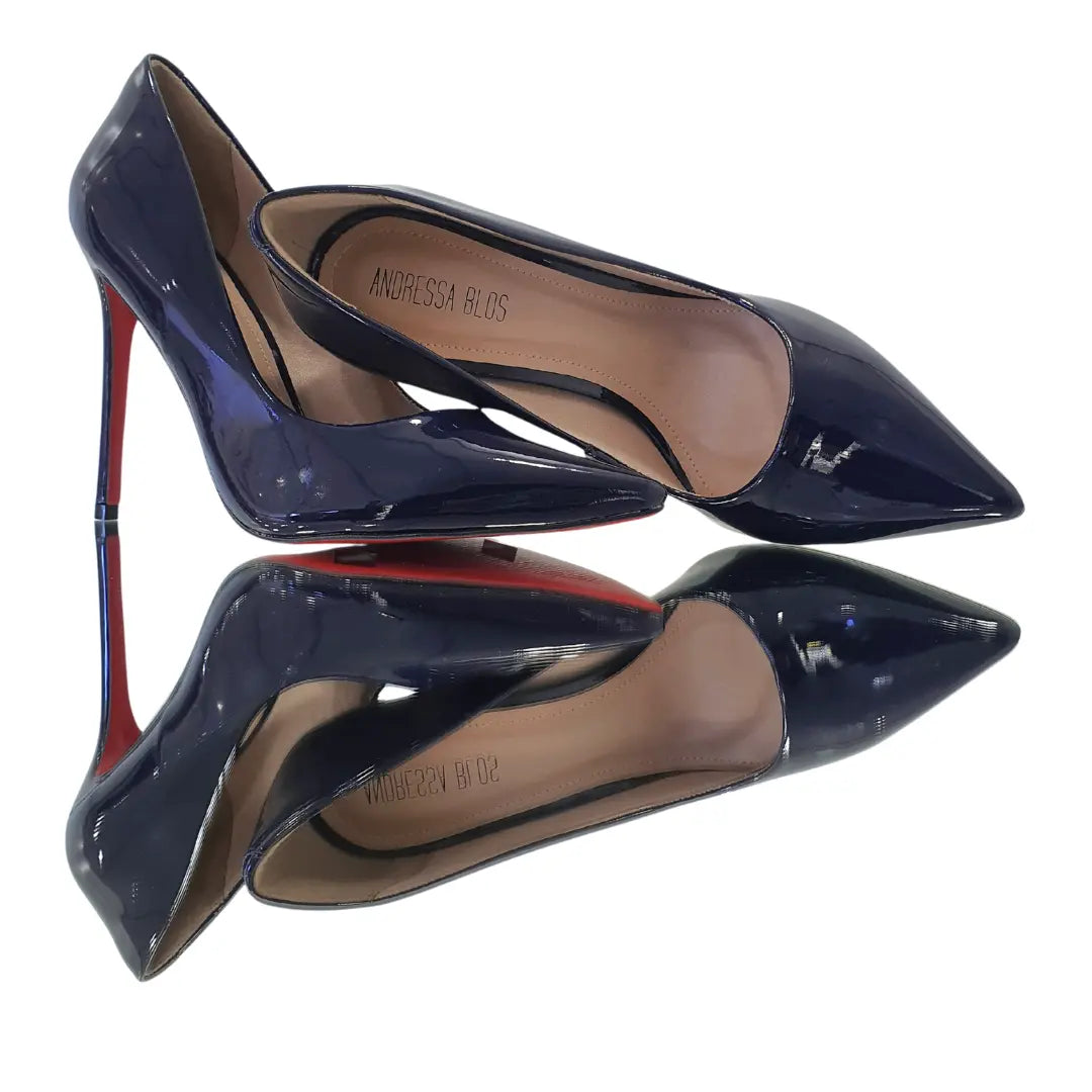 Scarpin Azul Marinho Verniz Salto Alto 12cm Sola Vermelha