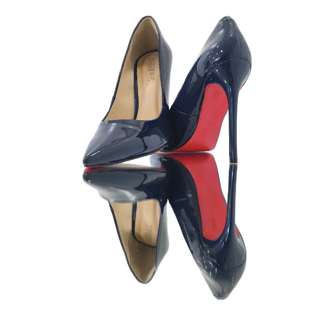 Scarpin Azul Marinho Verniz Salto Alto 12cm Sola Vermelha