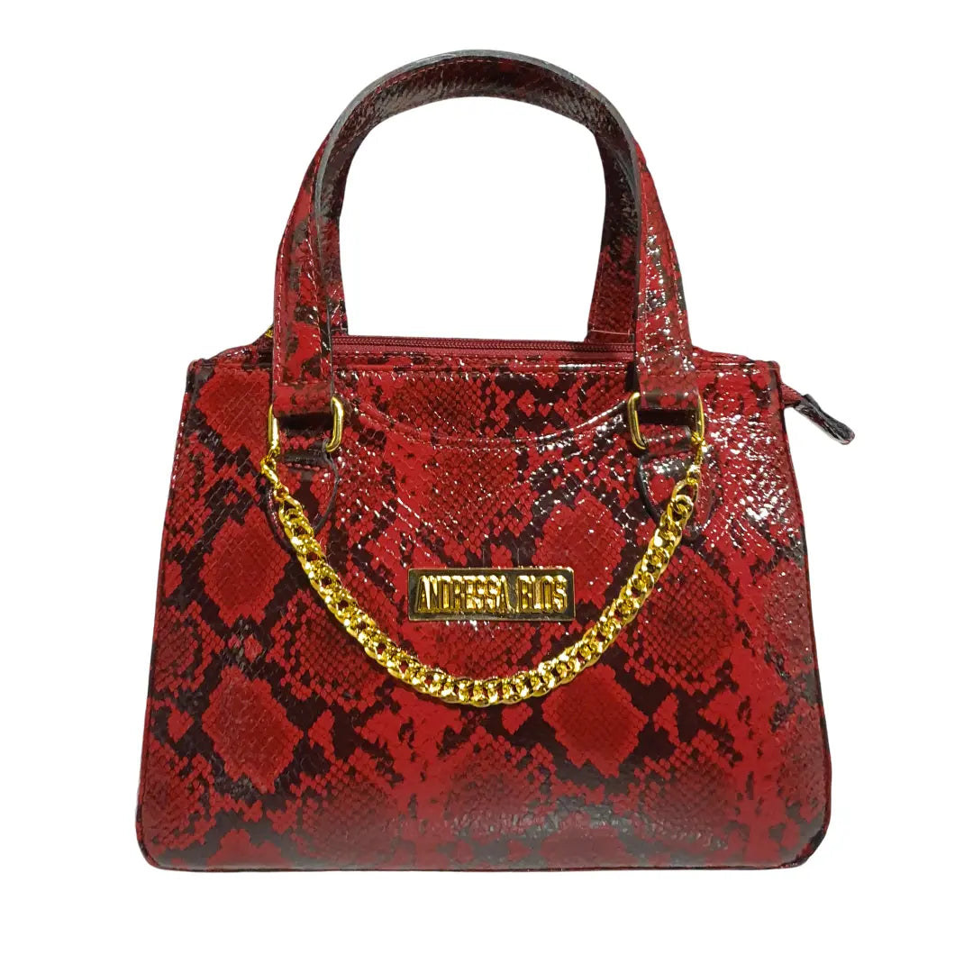 Bolsa Milão Couro Legítimo Vermelho Cobra Com Alça de Mão e Tiracolo Removível
