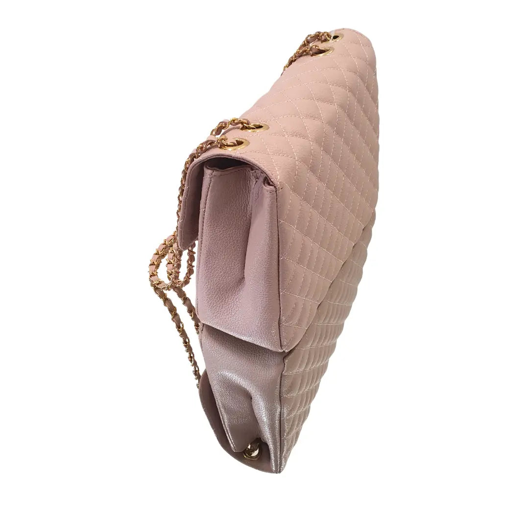 Bolsa Veneza Couro Legítimo Rosa Claro Floater Matelassê Com Alça de Corrente Ajustável