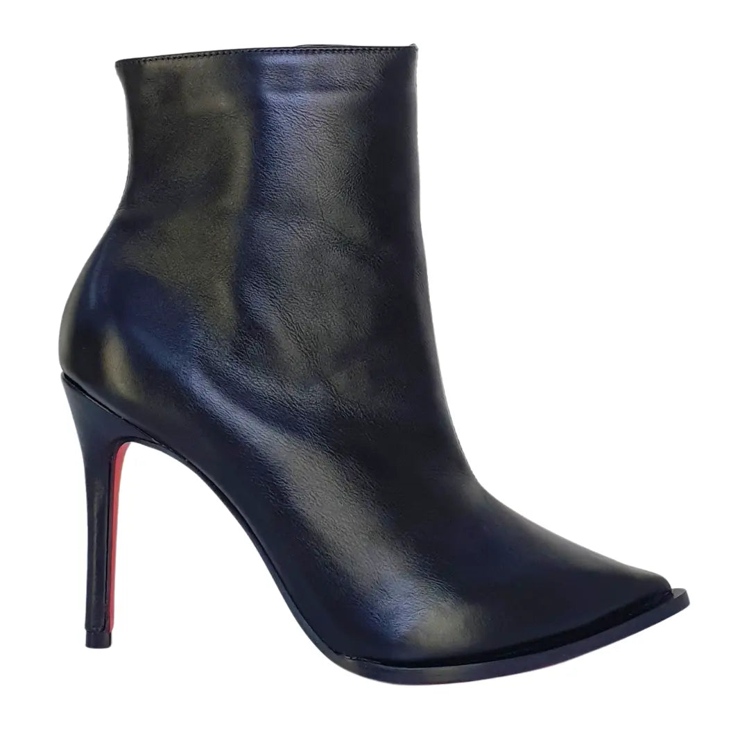 Bota Couro Legítimo Preto Fosco Salto Alto 10cm Sola Vermelha