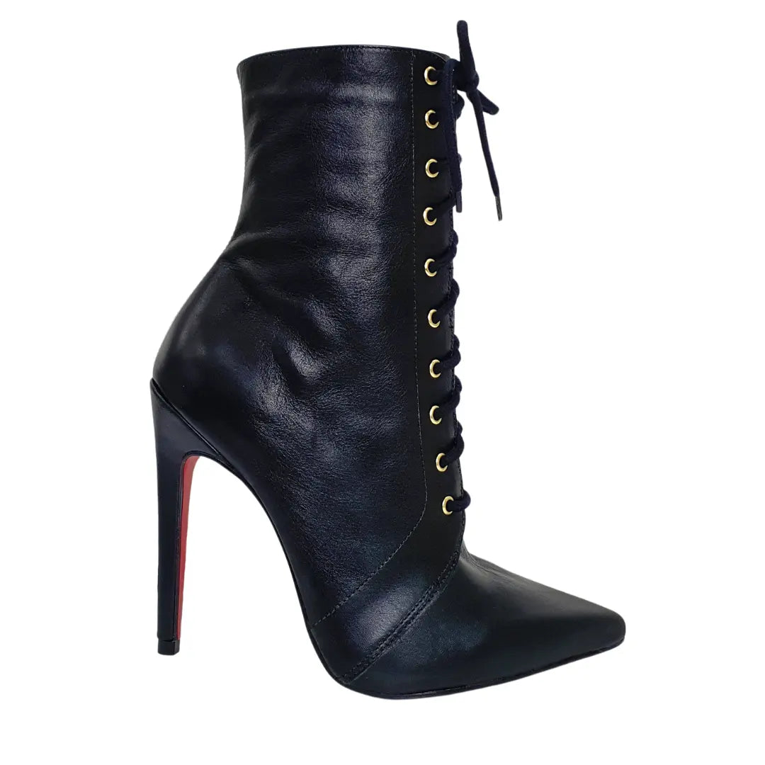 Bota Couro Legítimo Preto Fosco Salto Alto 12cm Sola Vermelha
