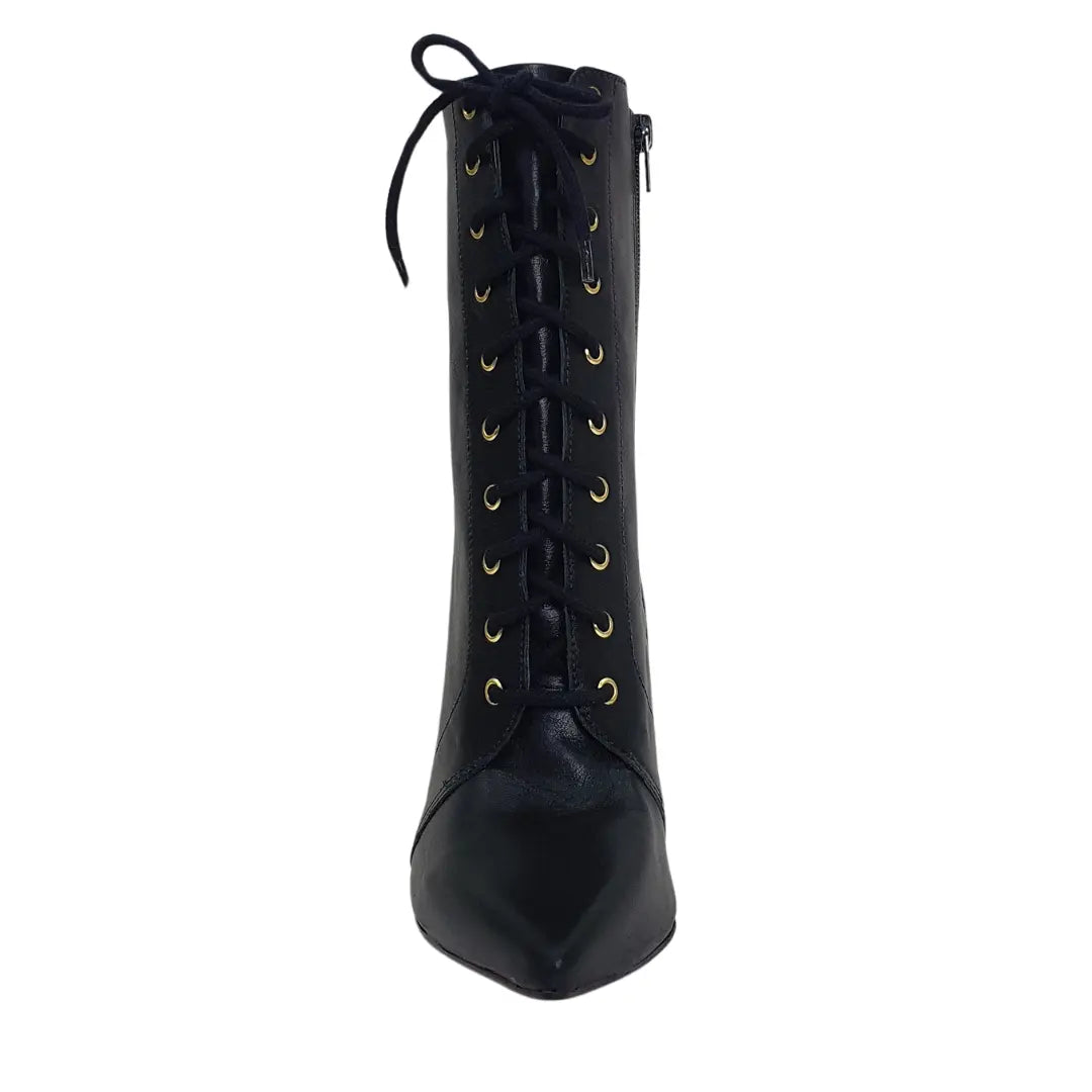 Bota Couro Legítimo Preto Fosco Salto Alto 12cm Sola Vermelha