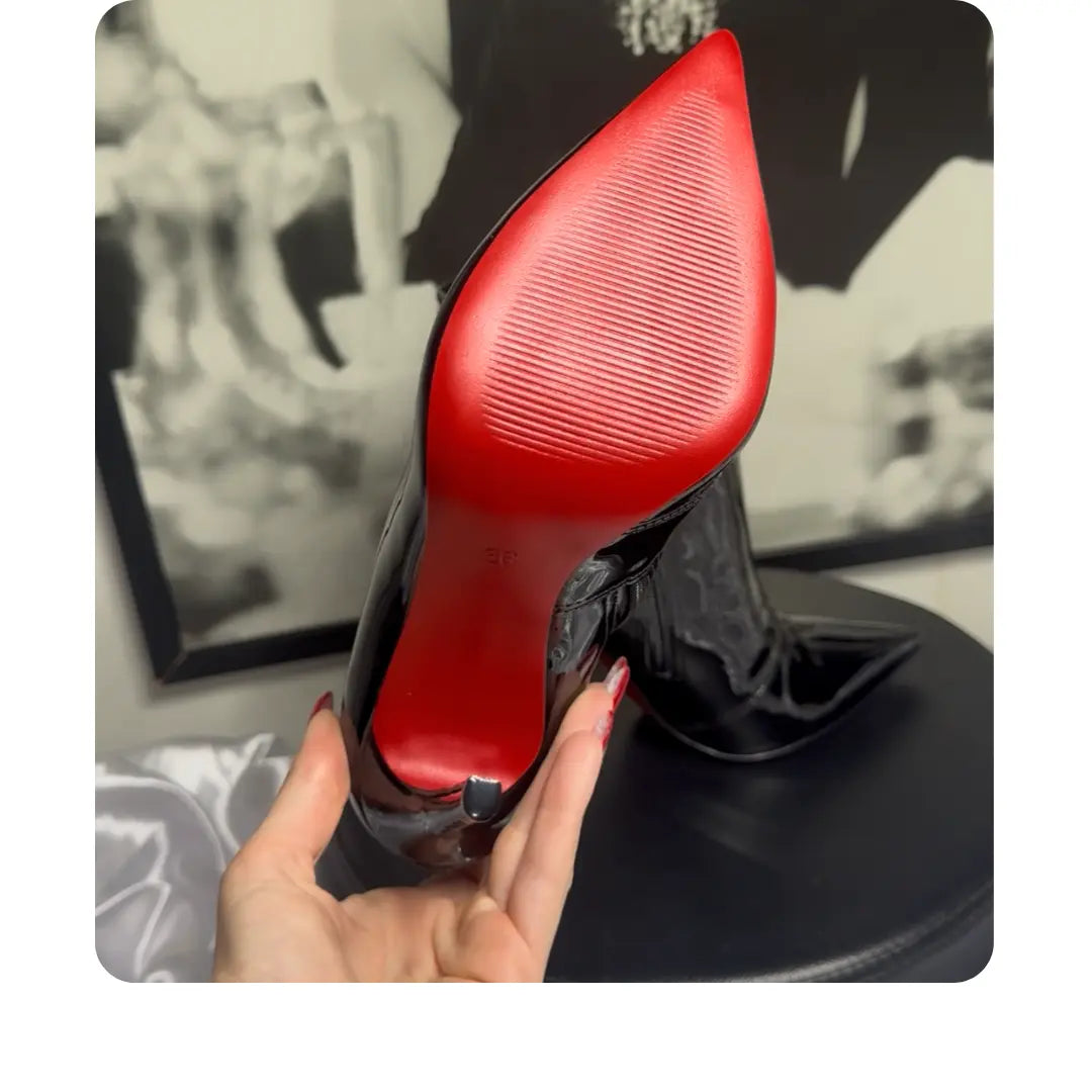 Bota Couro Legítimo Preto Verniz Salto 12cm Sola Vermelha