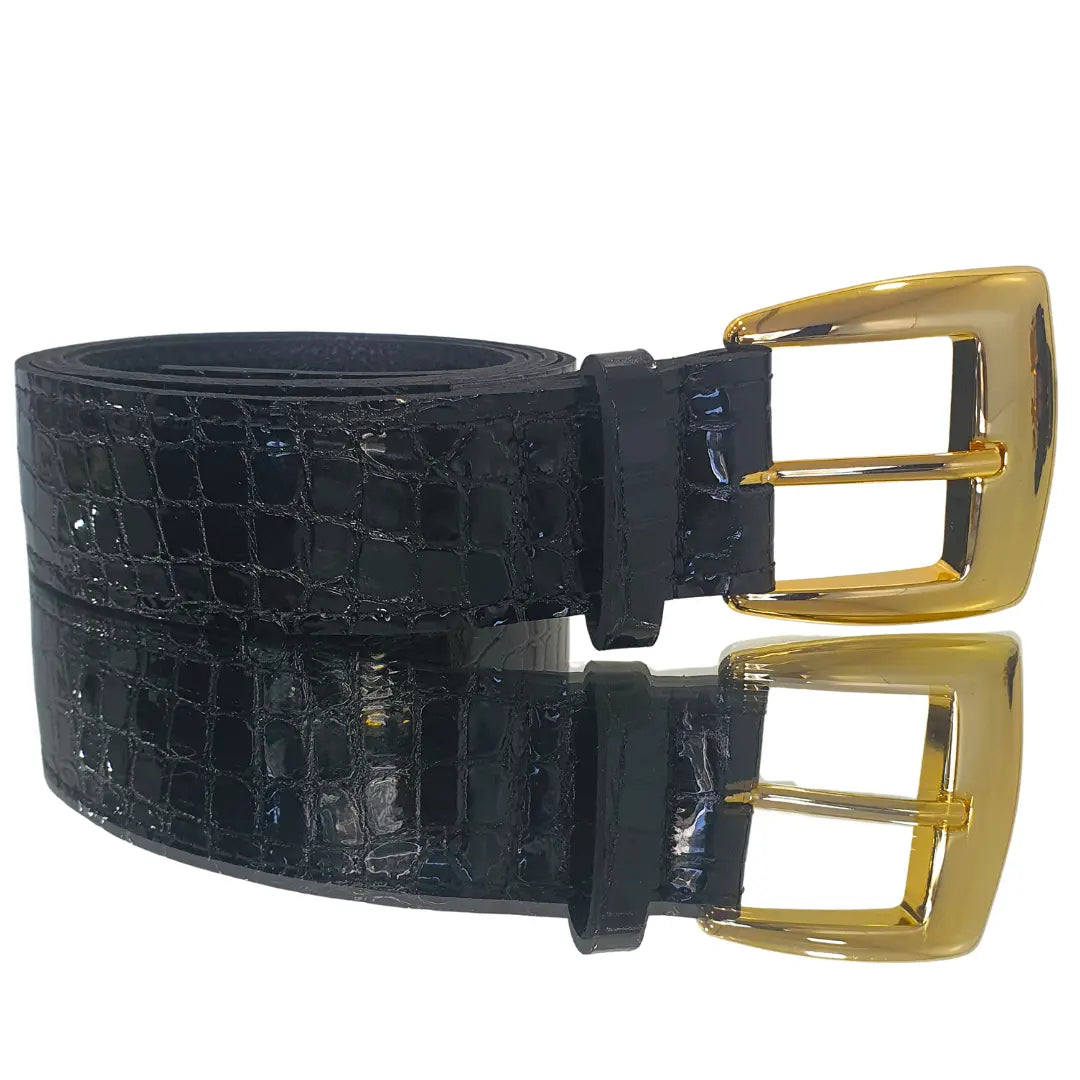 Cinto Couro Legítimo Preto Verniz Croco (3,5cm Larg)