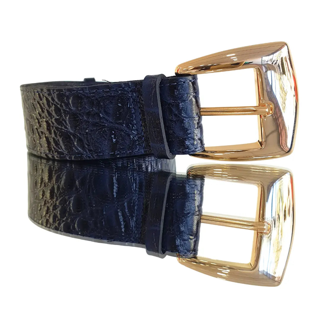 Cinto Couro Legítimo Azul Marinho Croco (3,5cm Larg)