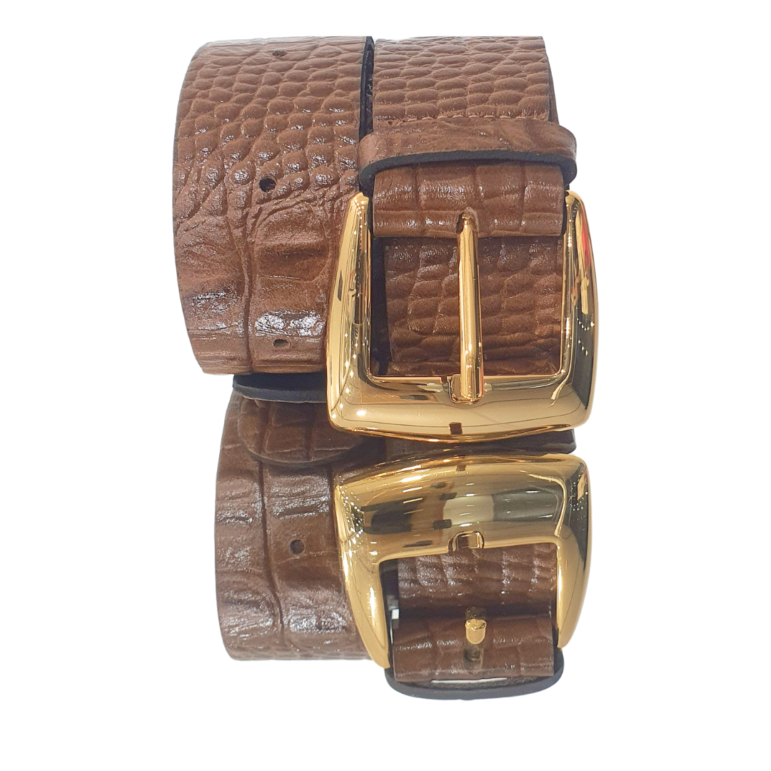 Cinto Couro Legítimo Caramelo Croco