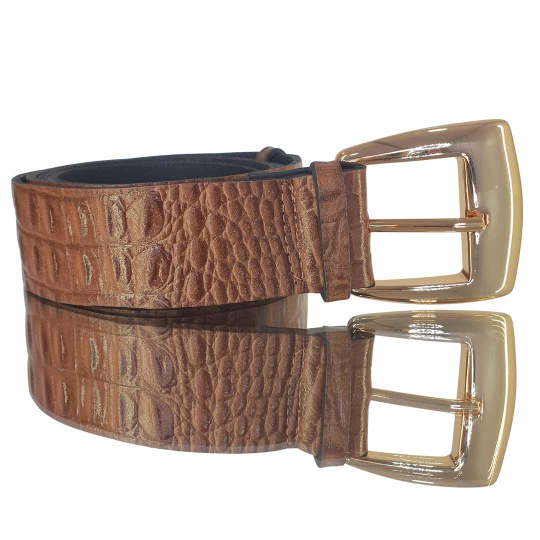Cinto Couro Legítimo Caramelo Croco