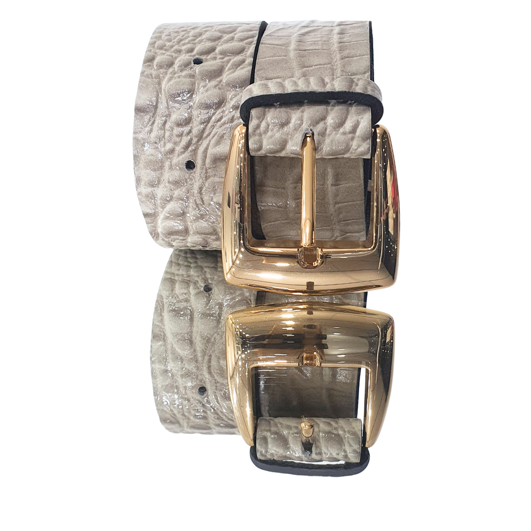 Cinto Couro Legítimo Off White Croco