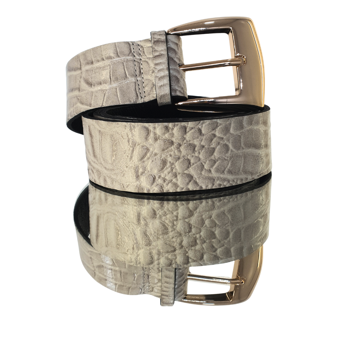 Cinto Couro Legítimo Off White Croco
