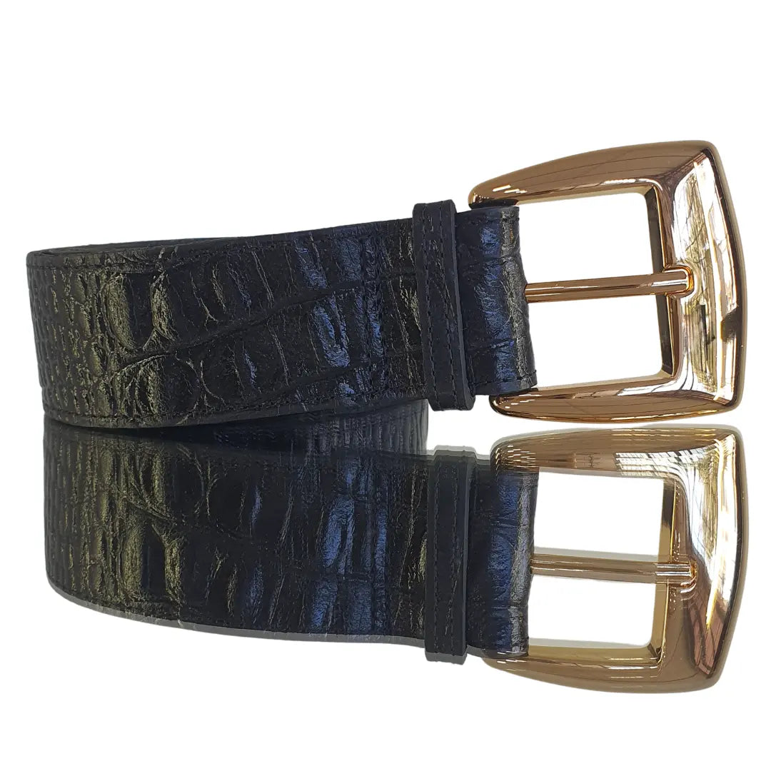 Cinto Couro Legítimo Preto Croco (3,5cm Larg)