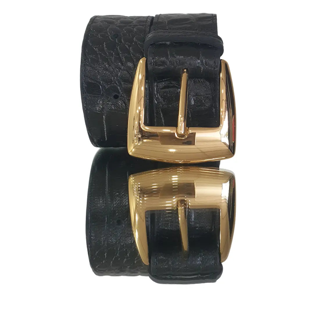 Cinto Couro Legítimo Preto Croco (3,5cm Larg)
