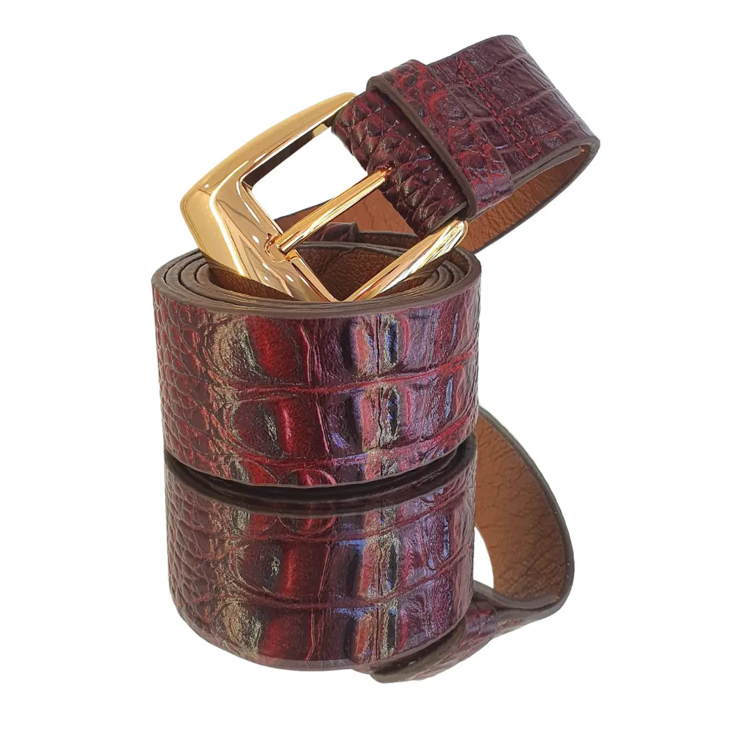 Cinto Couro Legítimo Marsala Croco (3,5cm Larg)