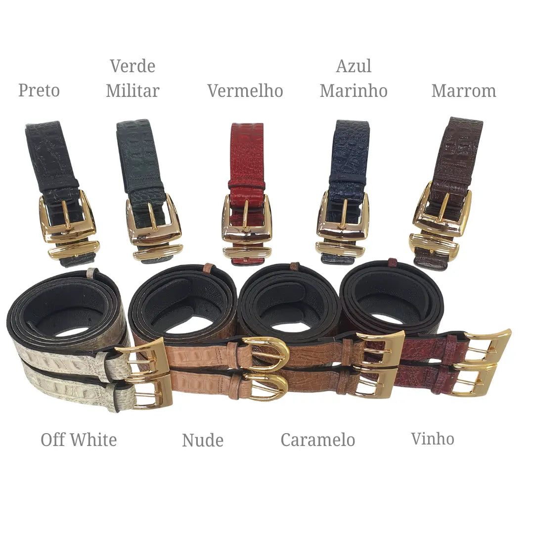 Cinto Couro Legítimo Croco Fivela Média Quadrada