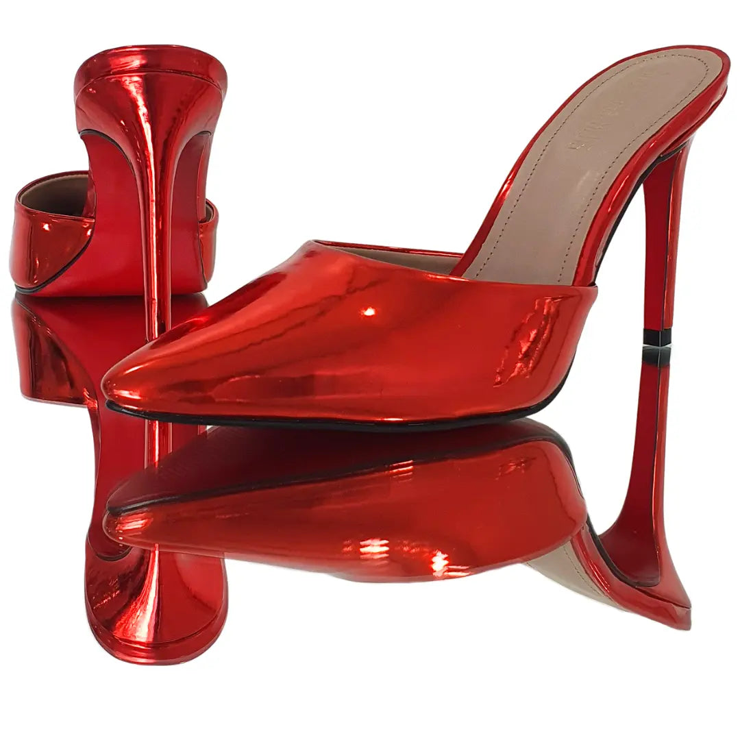 Mule Vermelho Candy Espelhado Salto Alto 10cm Sola Vermelha