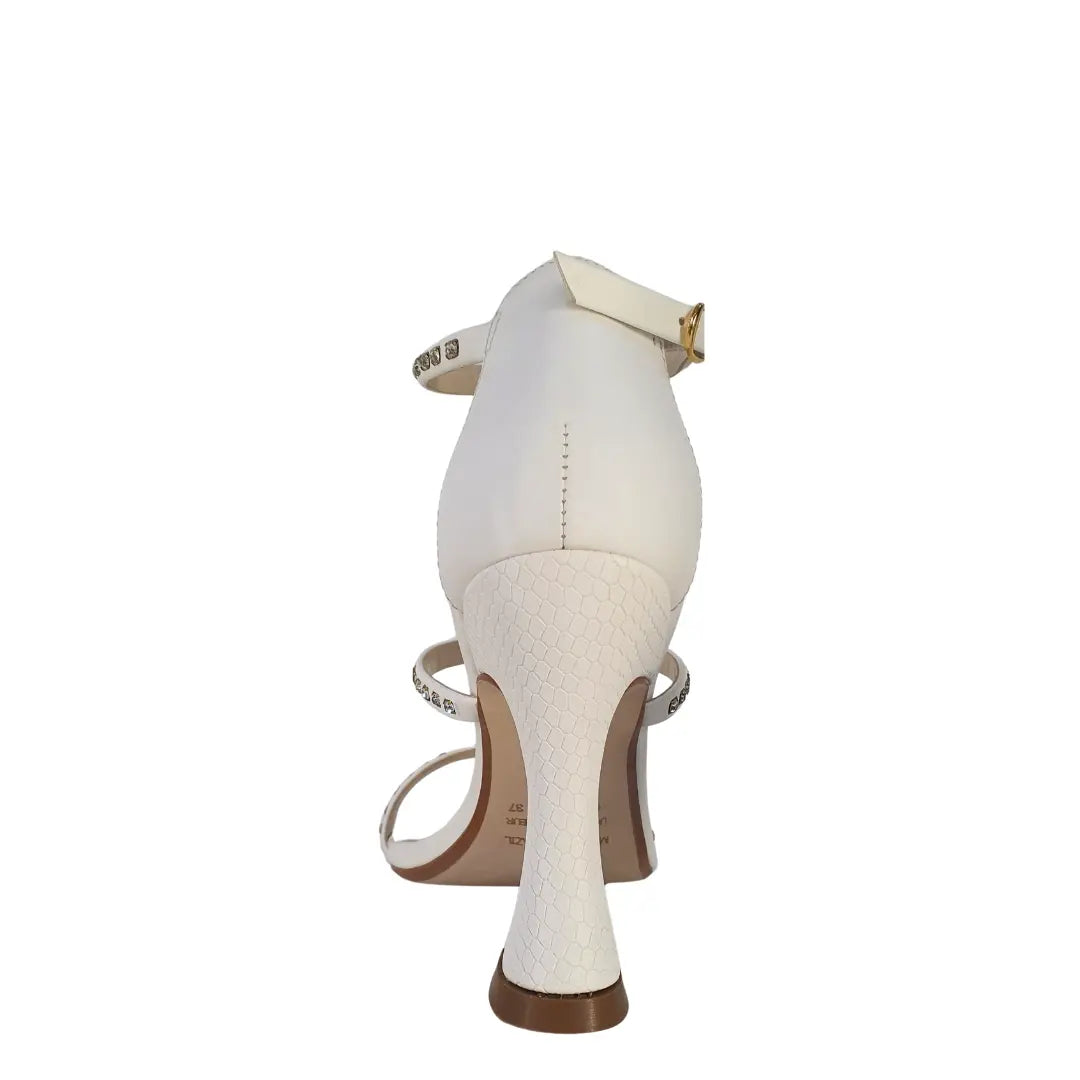 Sandália Branca Tiras Strass Salto Taça 10cm Sola Bege