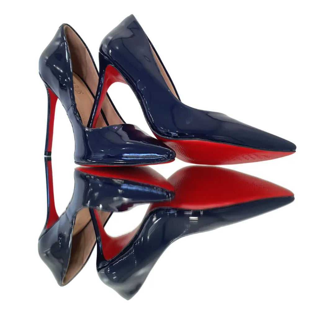 Scarpin Azul Marinho Verniz Salto Alto 10cm Sola Vermelha