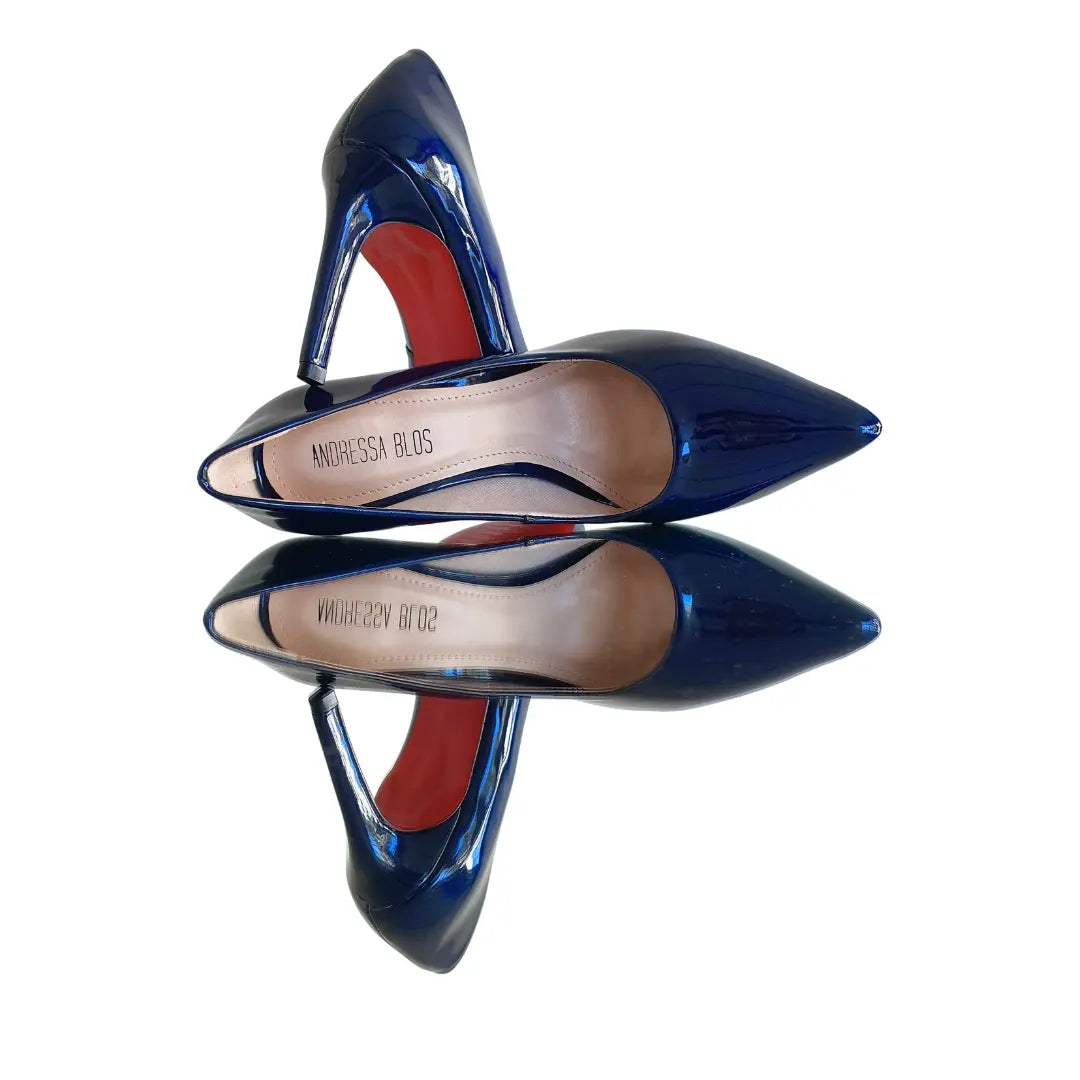 Scarpin Azul Marinho Verniz Salto Alto 10cm Sola Vermelha