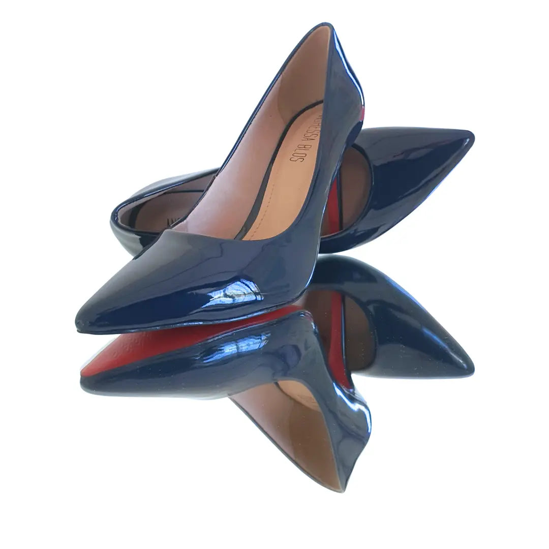 Scarpin Azul Marinho Verniz Salto Alto 10cm Sola Vermelha