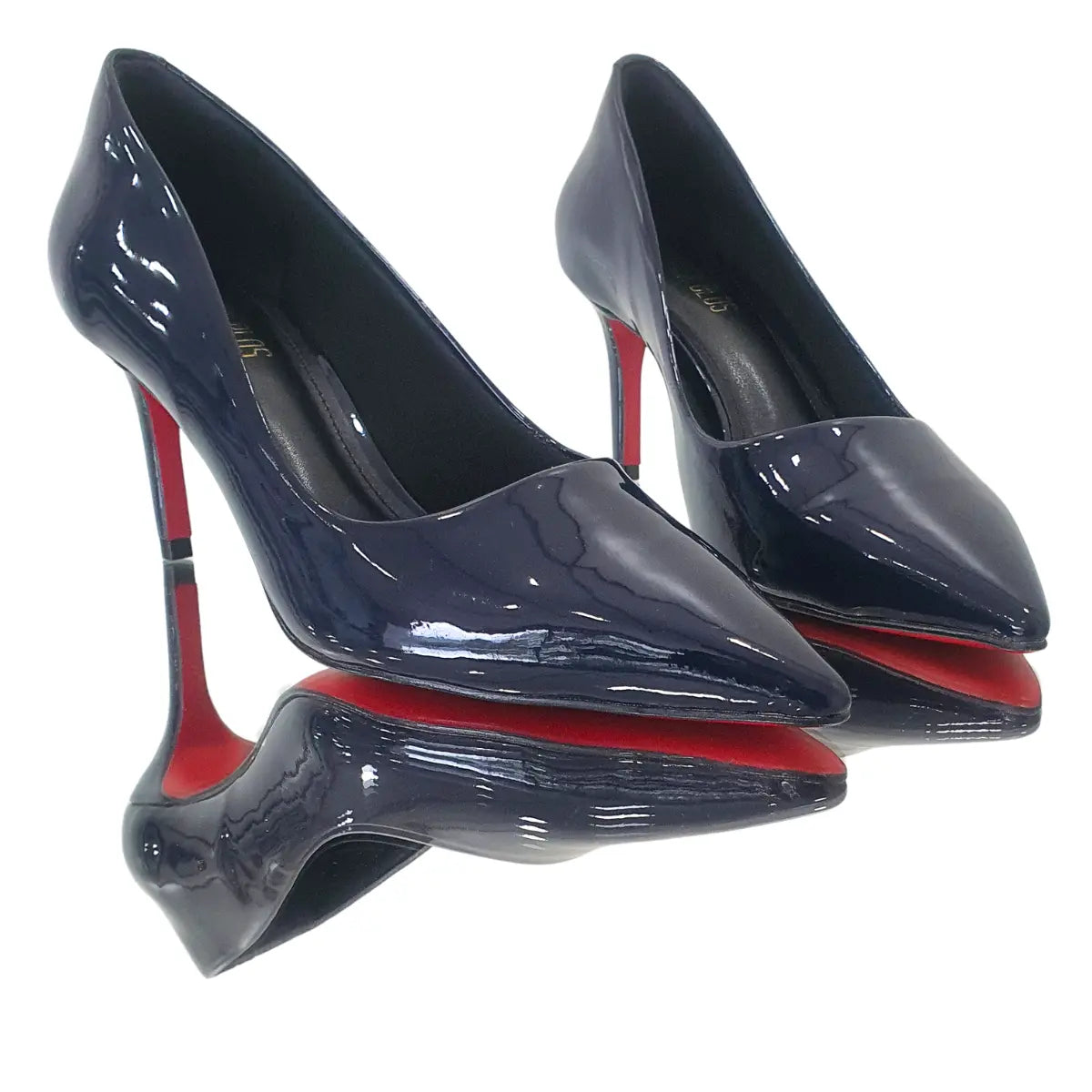 Scarpin Azul Marinho Verniz Salto Alto 8cm Sola Vermelha