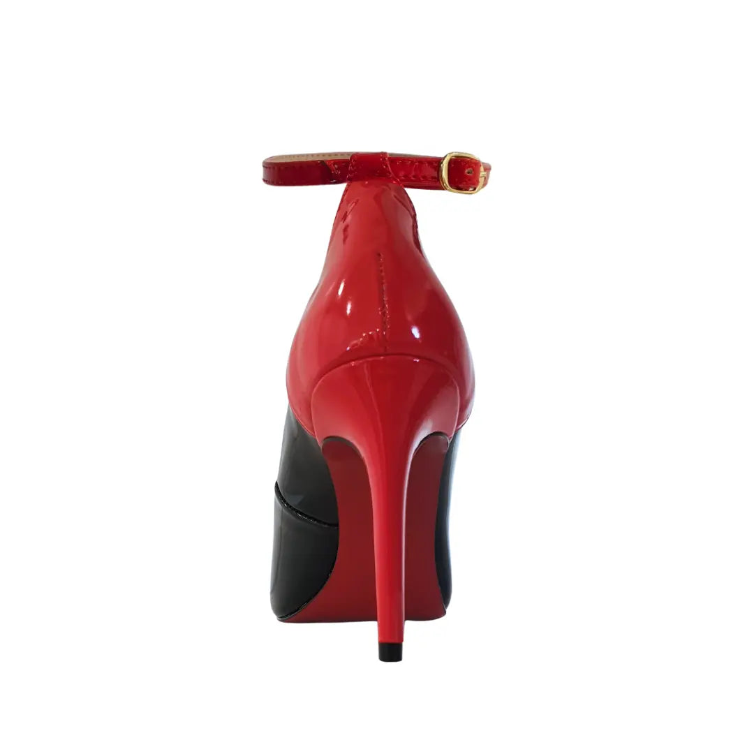 Scarpin Bicolor Preto Com Vermelho Verniz Salto Alto 10cm Sola Vermelha