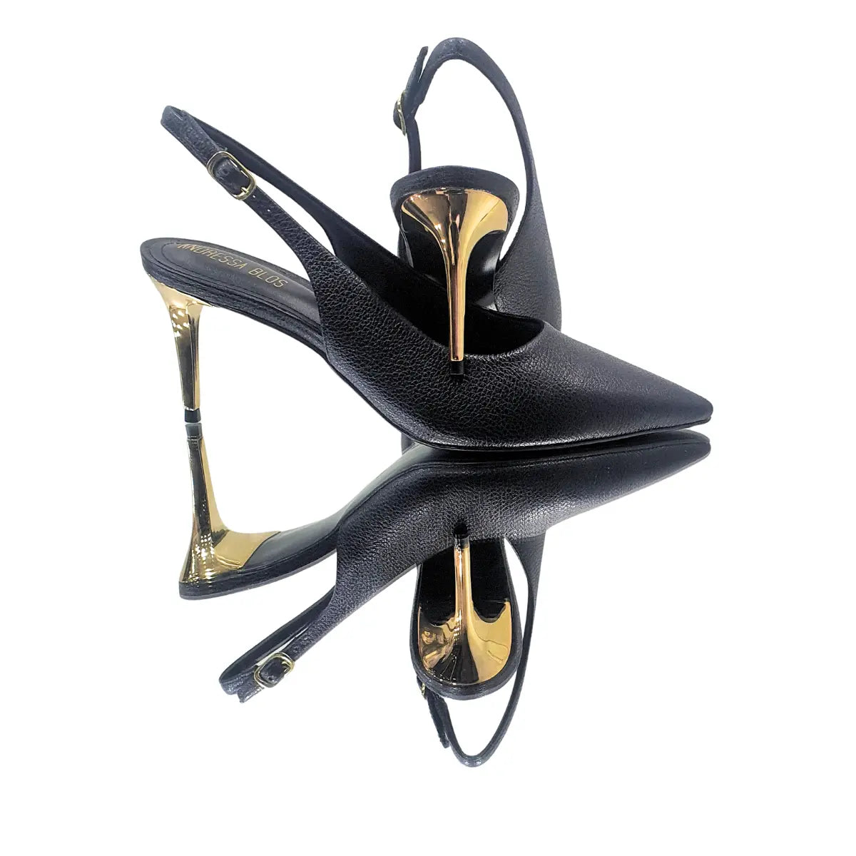 Scarpin Chanel Couro Legítimo Preto Salto Médio Dourado 8cm Sola Preta