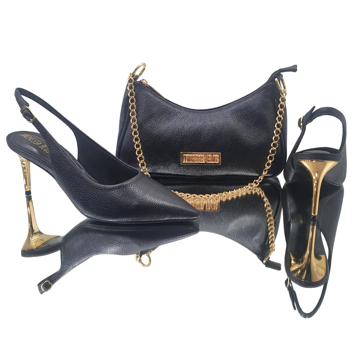 Scarpin Chanel Couro Legítimo Preto Salto Médio Dourado 8cm Sola Preta