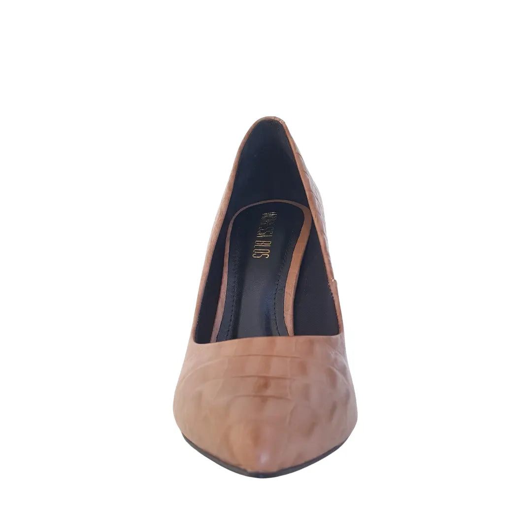Scarpin Couro Legítimo Nude Croco Salto Alto 10cm Sola Vermelha