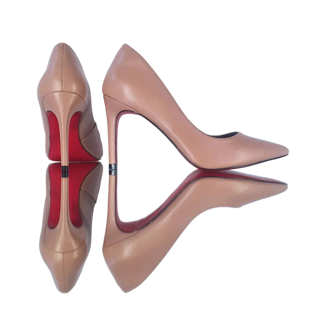 Scarpin Couro Legítimo Nude Fosco Salto Alto 10cm Sola Vermelha