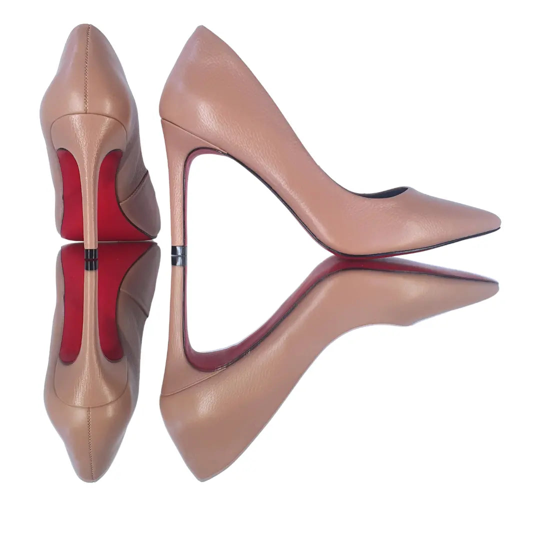Scarpin Couro Legítimo Nude Fosco Salto Alto 10cm Sola Vermelha