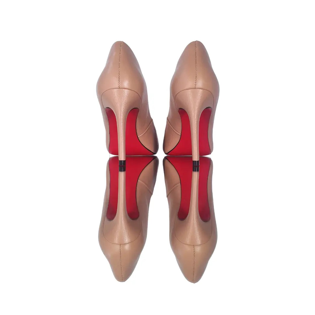Scarpin Couro Legítimo Nude Fosco Salto Alto 10cm Sola Vermelha