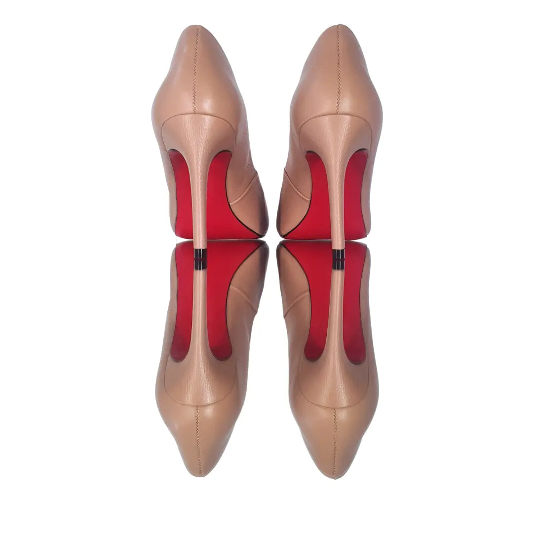 Scarpin Couro Legítimo Nude Fosco Salto Alto 10cm Sola Vermelha