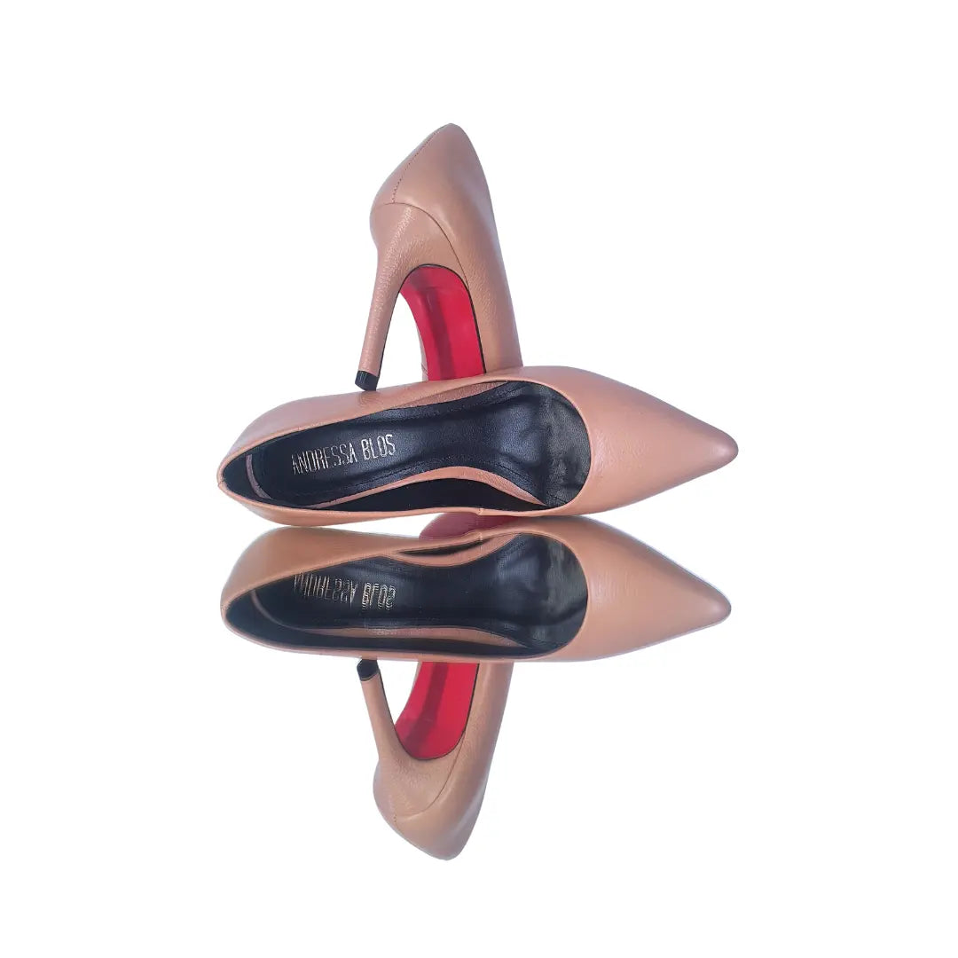 Scarpin Couro Legítimo Nude Fosco Salto Alto 10cm Sola Vermelha