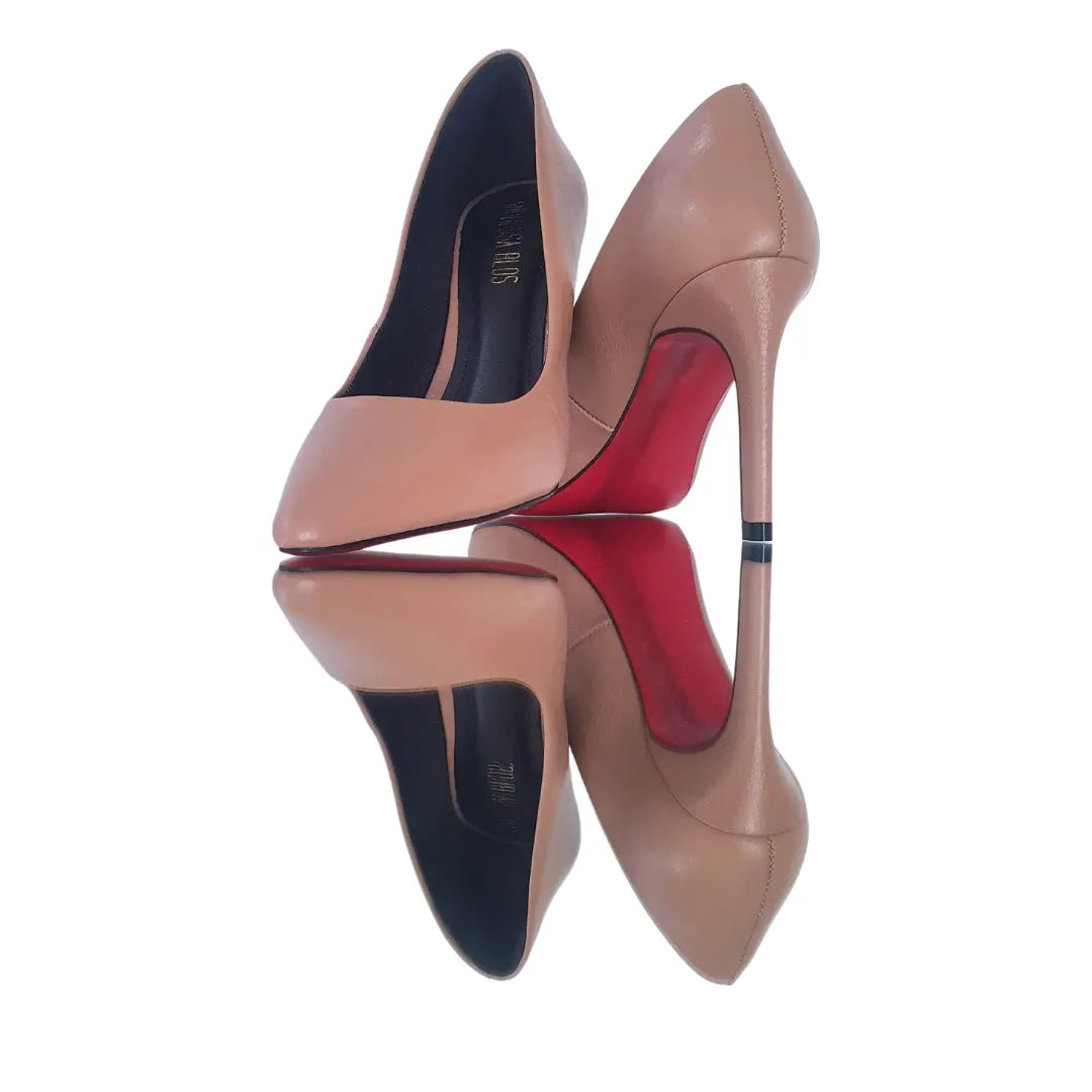 Scarpin Couro Legítimo Nude Fosco Salto Alto 10cm Sola Vermelha