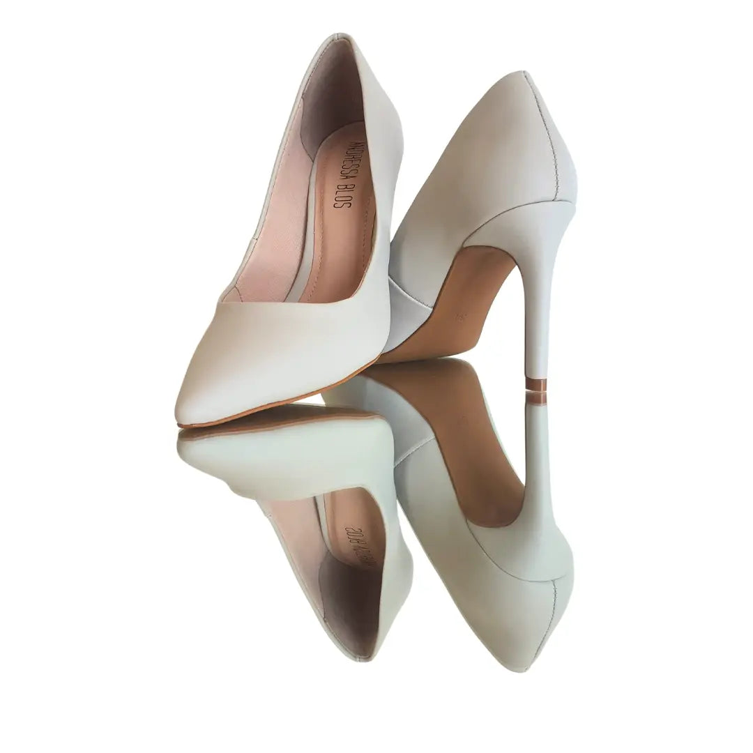 Scarpin Couro Legítimo Off White Salto Alto 10cm Sola Bege