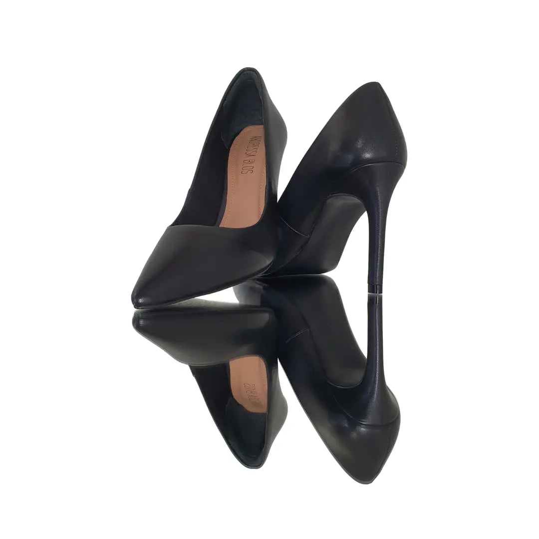 Scarpin Couro Legítimo Preto Fosco Salto Alto 10cm Sola Preta