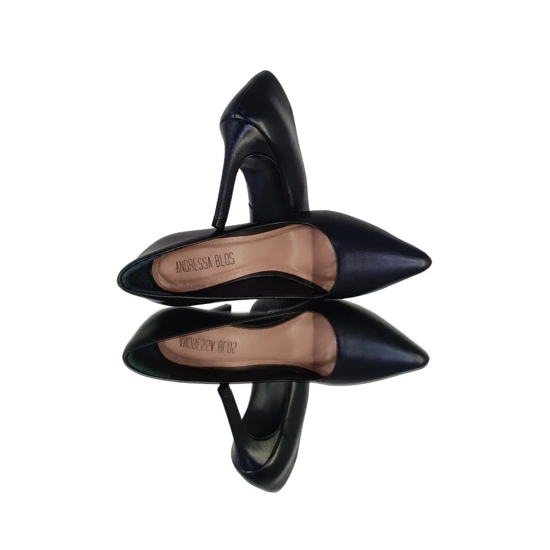 Scarpin Couro Legítimo Preto Fosco Salto Alto 10cm Sola Preta