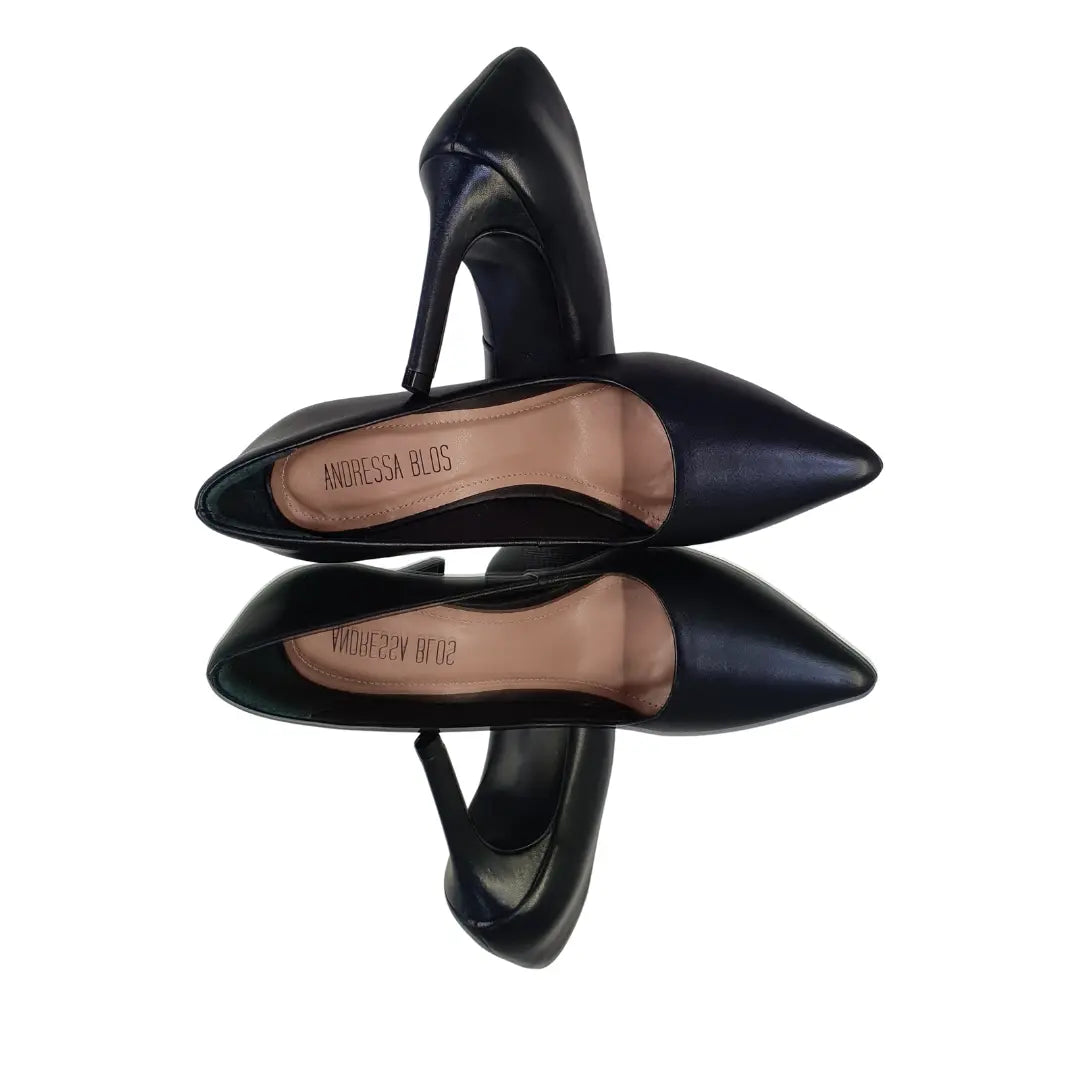 Scarpin Couro Legítimo Preto Fosco Salto Alto 10cm Sola Preta