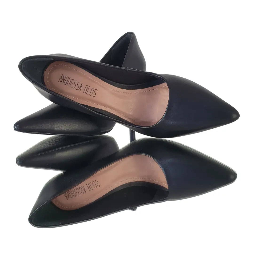 Scarpin Couro Legítimo Preto Fosco Salto Alto 10cm Sola Preta